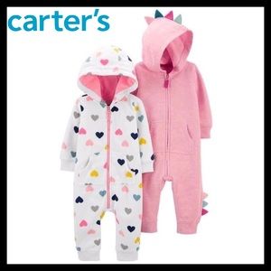 Carter’s Infant One Piece Pajamas Set Of 2 Flannel Pajamas Hearts & Dino